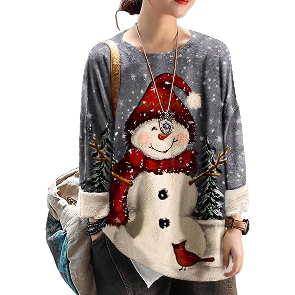Women Christmas Sweater Graphic Print Oversized Pullover Picture 148 Loose Top